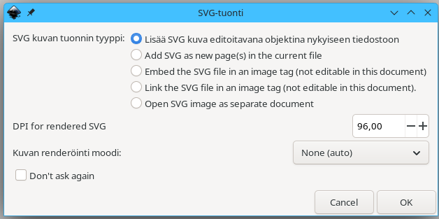 SVG-kuvan tuonnin dialogi