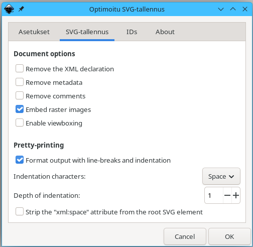 Optiomoitu SVG -dialogi