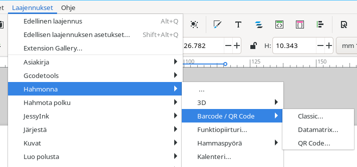 Viivakoodit valikossa