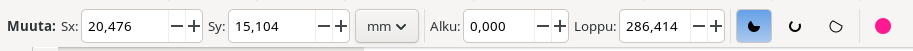 Ellipsityökalun asetuspalkki