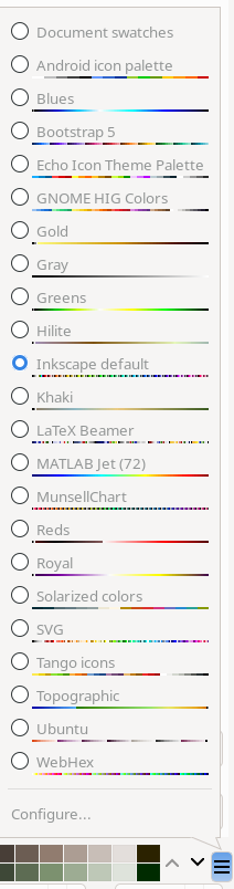 Valintalista erilaisista väripaleteista