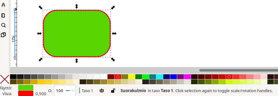 Tila- ja vihjeteksti väripaletin alapuolella