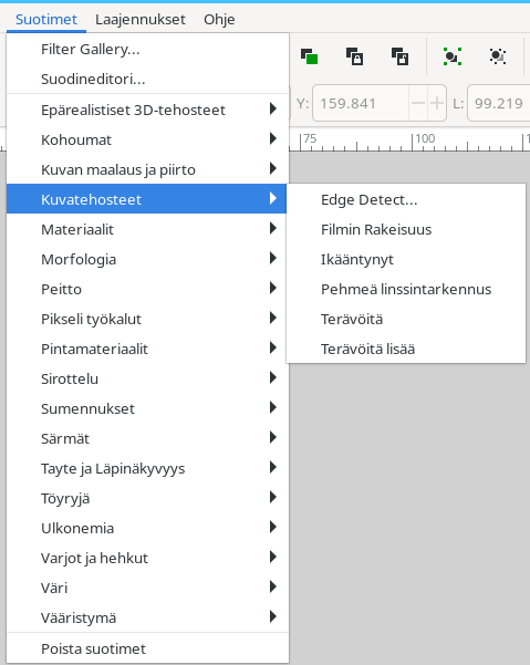 Suotimet-valikko