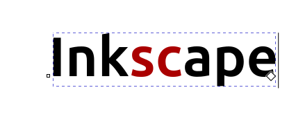Sana Inkscape mustana tekstinä, jossa sc on punaisella