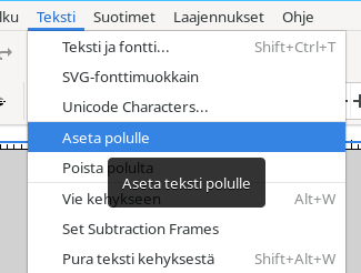 Teksti-valikossa "Aseta polulle"
